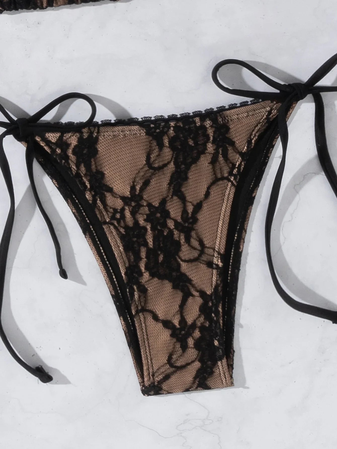Sexy Mesh Black Bikini 2026 Women Brazilian Lace Push Up Tie Side Thong Swimsuit Beach Bathing Suit Holiday Swimwear Biquini